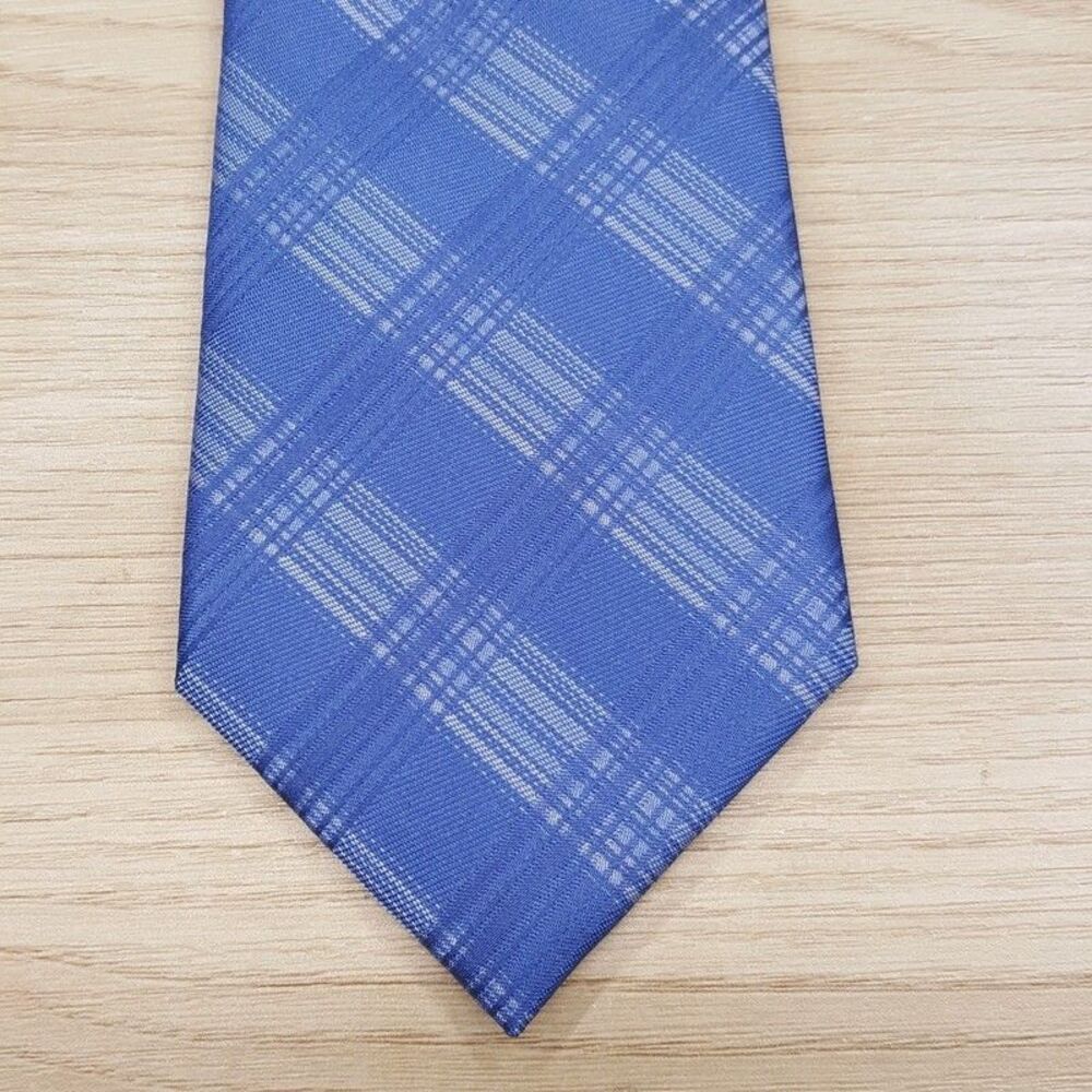 CALVIN KLEIN Mens Neck Tie Blue Plaid Check Modern Classic Silk Blend